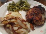 Buttermilk Marinated Thin Sliced Chicken Breats Fried Ptatoes Green Beans (1)